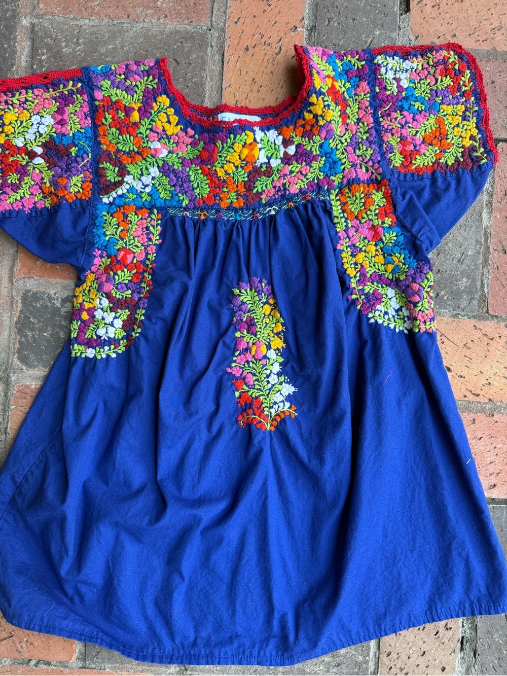 Royal Blue Embroidered Floral Peasant Top